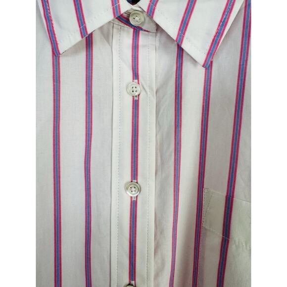 Talbots Button Down Shirt Pink Blue Stripe Large. Long Sleeve NWT Work Casual - Picture 3 of 7